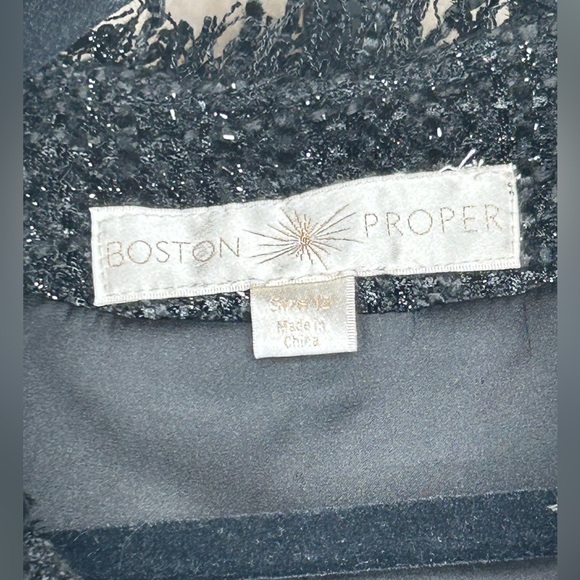 Boston Proper Parisian Wool Blend Jacket Black and Silver Size 12 Chain Trim - Picture 7 of 9